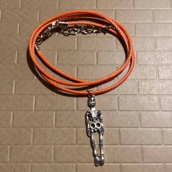 Creepy, Large Skeleton Pendant, With Black Wax Cord Adjustable Neckace - Picture 2 of 9